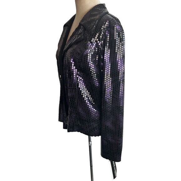 NEW FRANK LYMAN size 16 Purple Black Sequin Blazer Jacket Party Evening - Picture 4 of 9